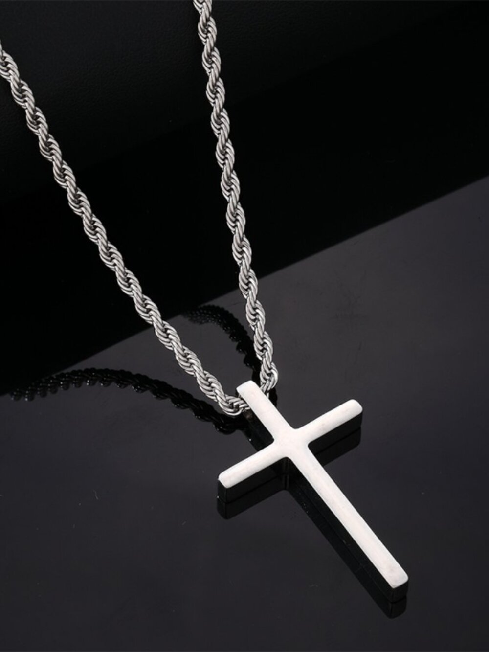 3/$35 Silver Stainless Steel Cross Pendant Necklace Rope Chain Men's Jewelry